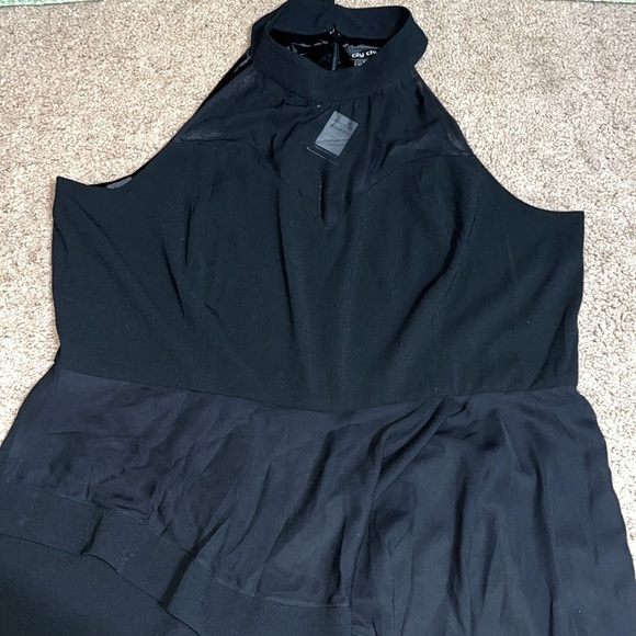 City Chic Mika Halter Jumpsuit Sheer Asymmetrical Ruffle Overlay Wide Leg 20 - Picture 6 of 12